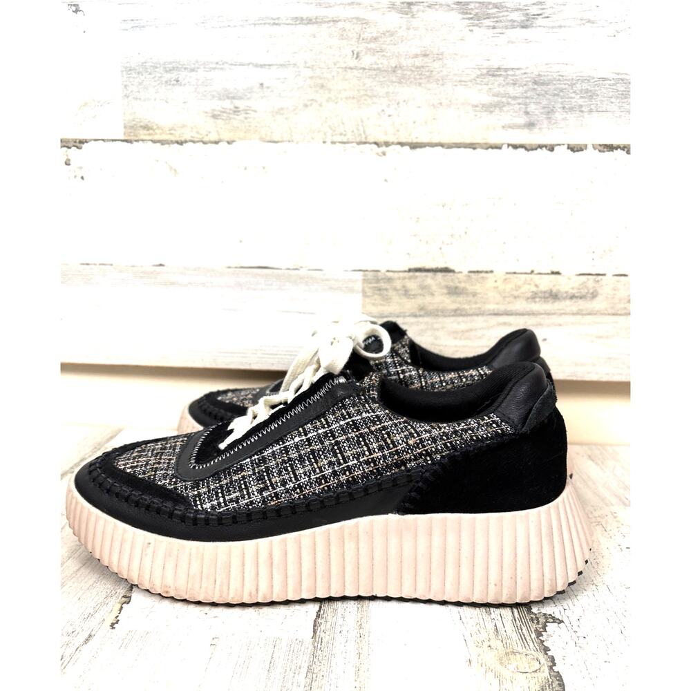 Dolce Vita Womens 11 Black White Dolen Platform Chunky Leather Sneakers